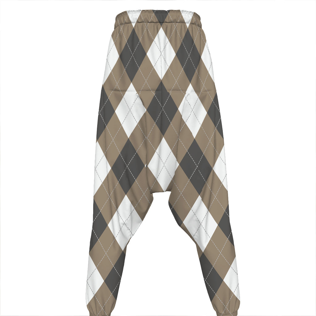 Brown And White Argyle Pattern Print Hammer Pants