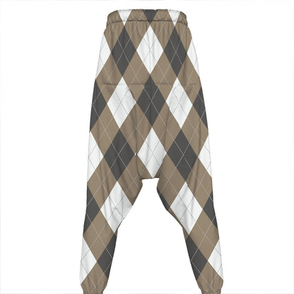 Brown And White Argyle Pattern Print Hammer Pants