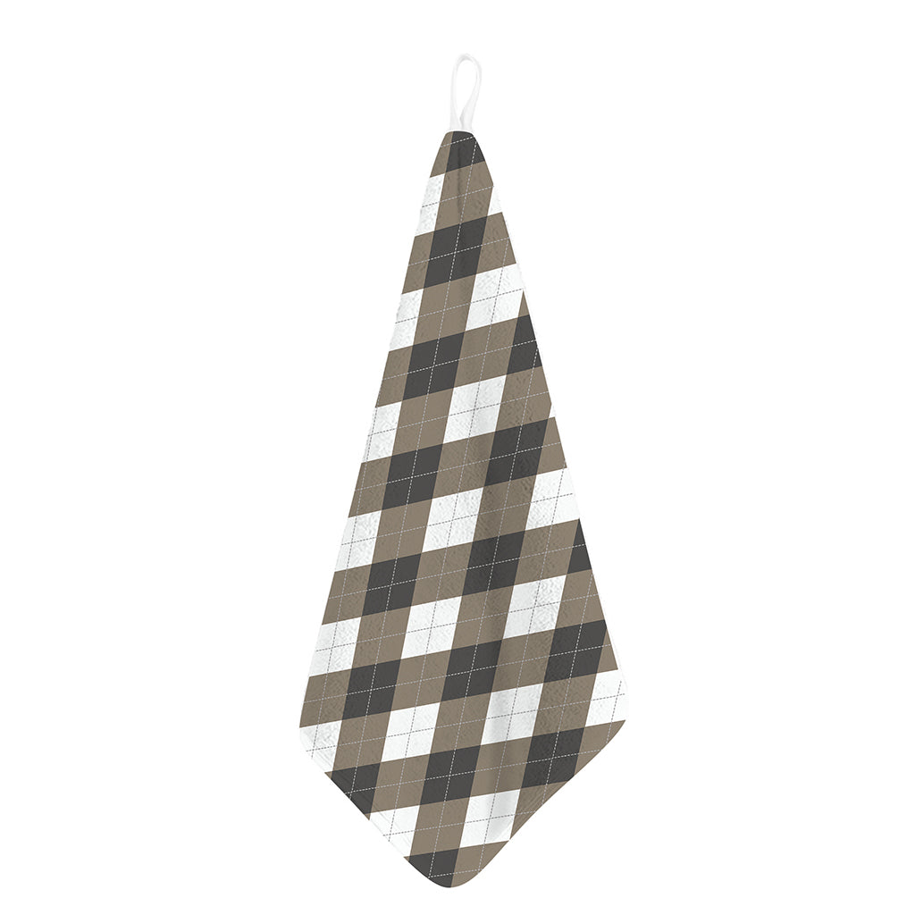 Brown And White Argyle Pattern Print Hand Towel