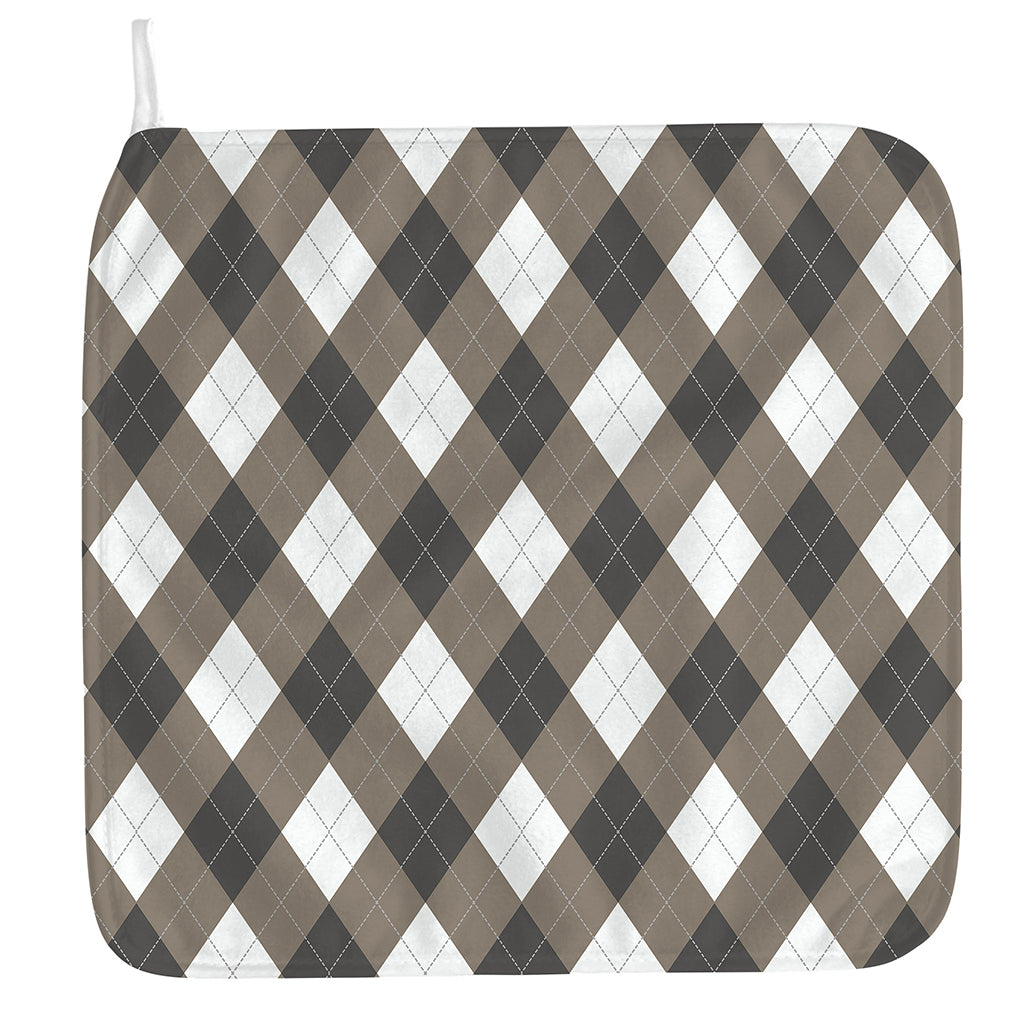 Brown And White Argyle Pattern Print Hand Towel