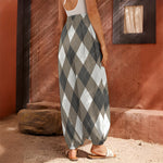 Brown And White Argyle Pattern Print Harem Pants