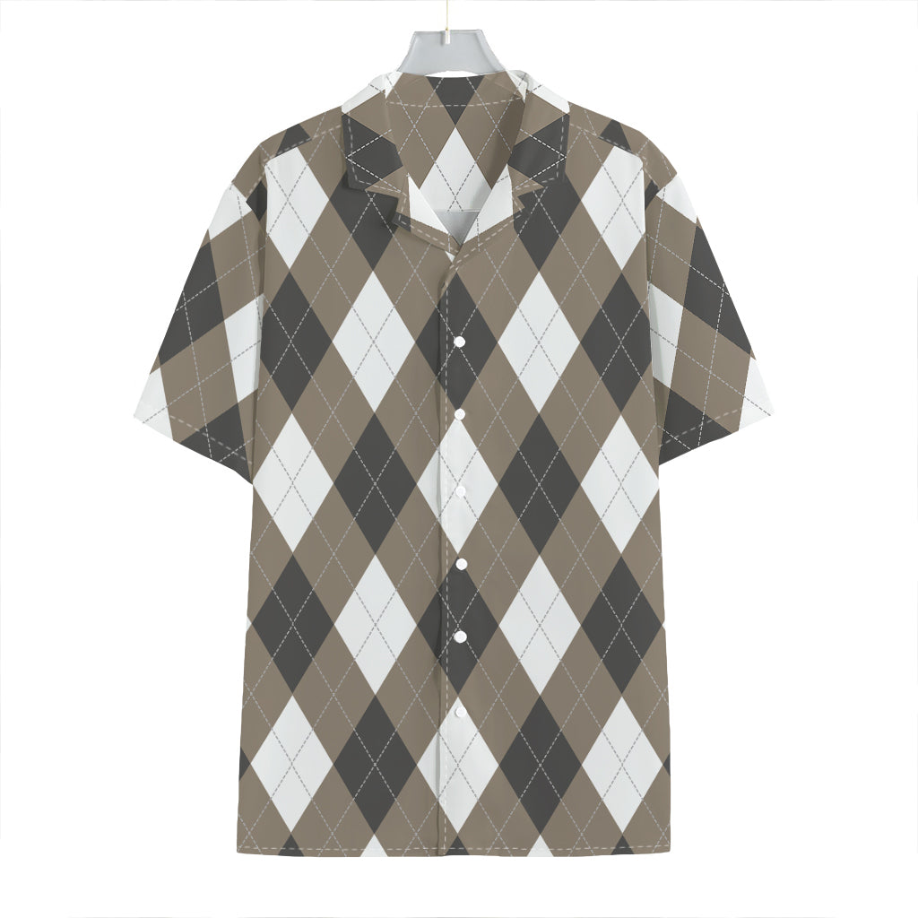 Brown And White Argyle Pattern Print Hawaiian Shirt