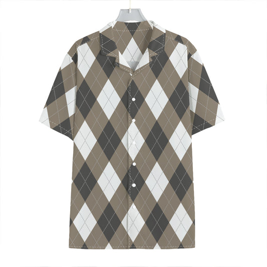 Brown And White Argyle Pattern Print Hawaiian Shirt