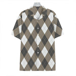 Brown And White Argyle Pattern Print Hawaiian Shirt