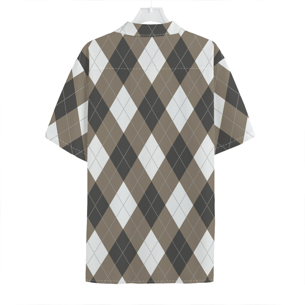 Brown And White Argyle Pattern Print Hawaiian Shirt