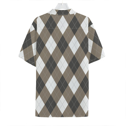 Brown And White Argyle Pattern Print Hawaiian Shirt