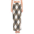 Brown And White Argyle Pattern Print High Slit Maxi Skirt