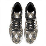 Brown And White Argyle Pattern Print High Top Leather Sneakers