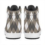 Brown And White Argyle Pattern Print High Top Leather Sneakers