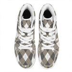 Brown And White Argyle Pattern Print High Top Leather Sneakers