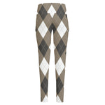 Brown And White Argyle Pattern Print High-Waisted Pocket Leggings