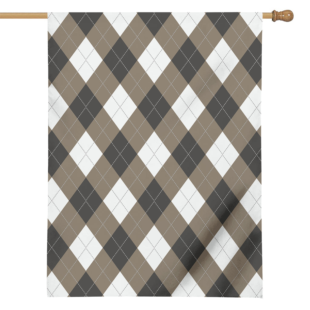 Brown And White Argyle Pattern Print House Flag