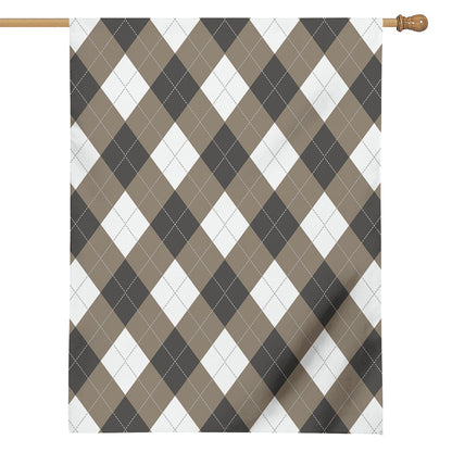 Brown And White Argyle Pattern Print House Flag