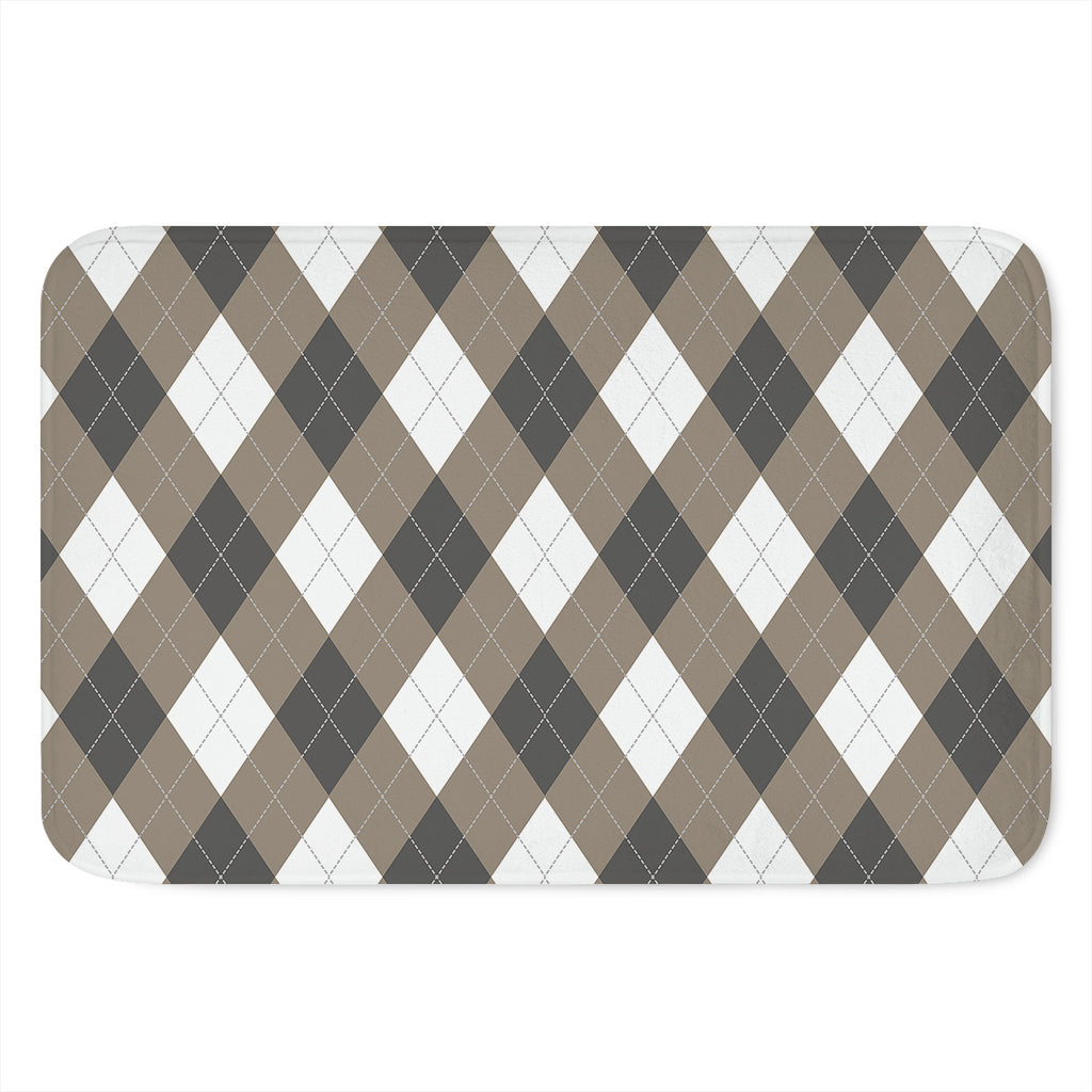 Brown And White Argyle Pattern Print Indoor Door Mat