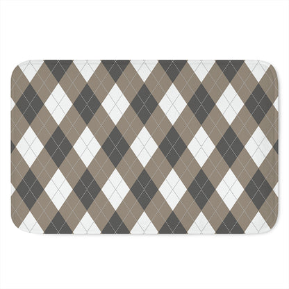 Brown And White Argyle Pattern Print Indoor Door Mat