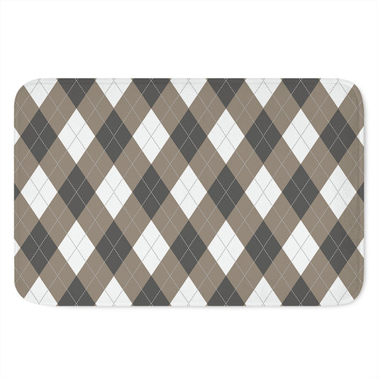 Brown And White Argyle Pattern Print Indoor Door Mat