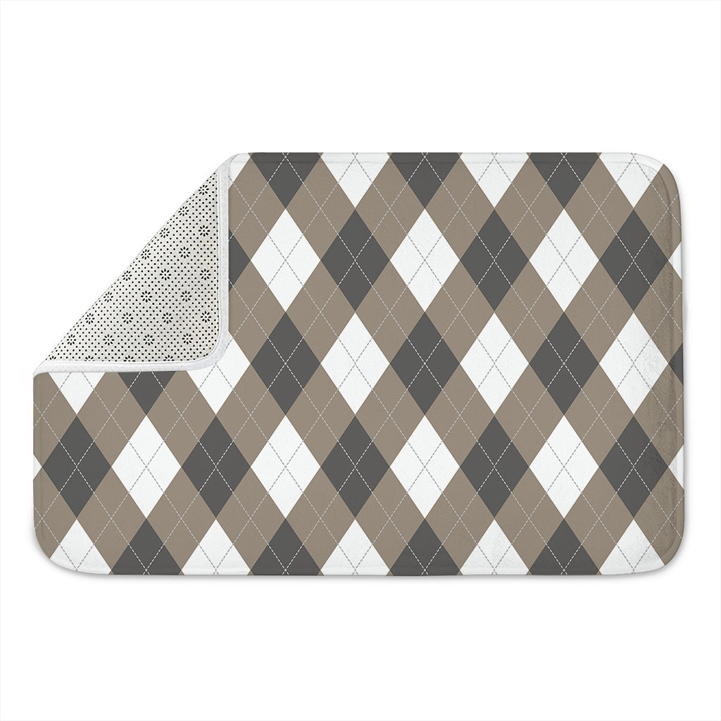 Brown And White Argyle Pattern Print Indoor Door Mat