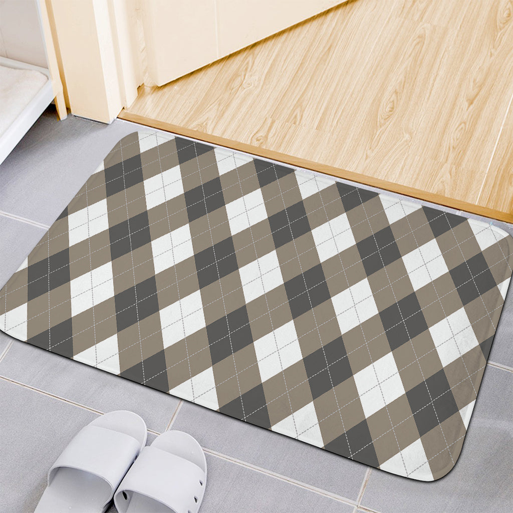 Brown And White Argyle Pattern Print Indoor Door Mat