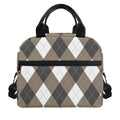Brown And White Argyle Pattern Print Insulated Lunch Bag