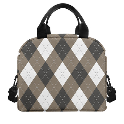Brown And White Argyle Pattern Print Insulated Lunch Bag