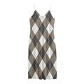 Brown And White Argyle Pattern Print Jersey Midi Cami Dress