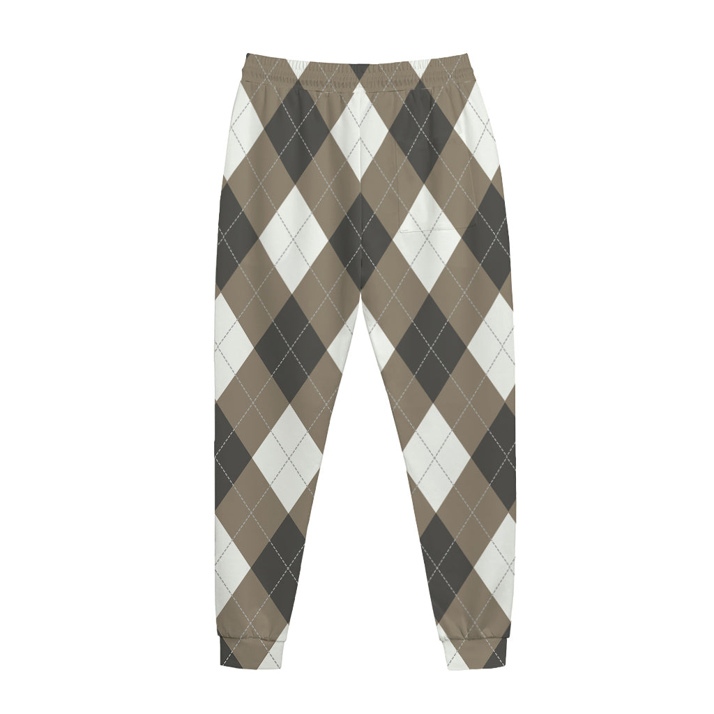 Brown And White Argyle Pattern Print Jogger Pants