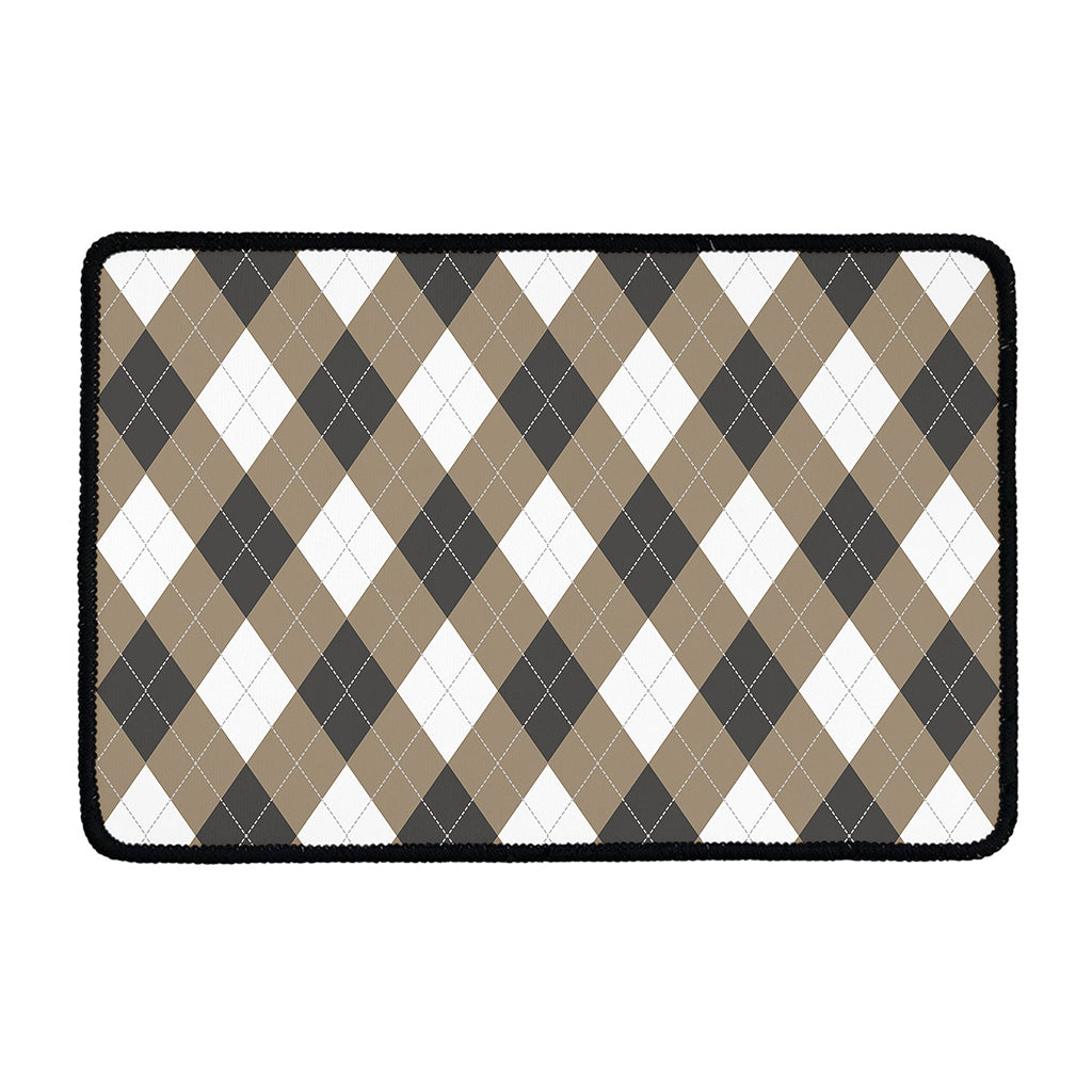 Brown And White Argyle Pattern Print Kitchen Mat
