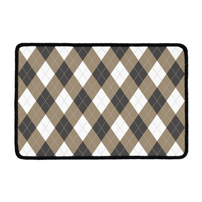 Brown And White Argyle Pattern Print Kitchen Mat