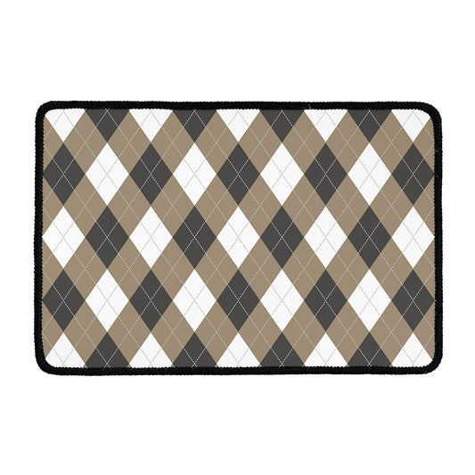 Brown And White Argyle Pattern Print Kitchen Mat