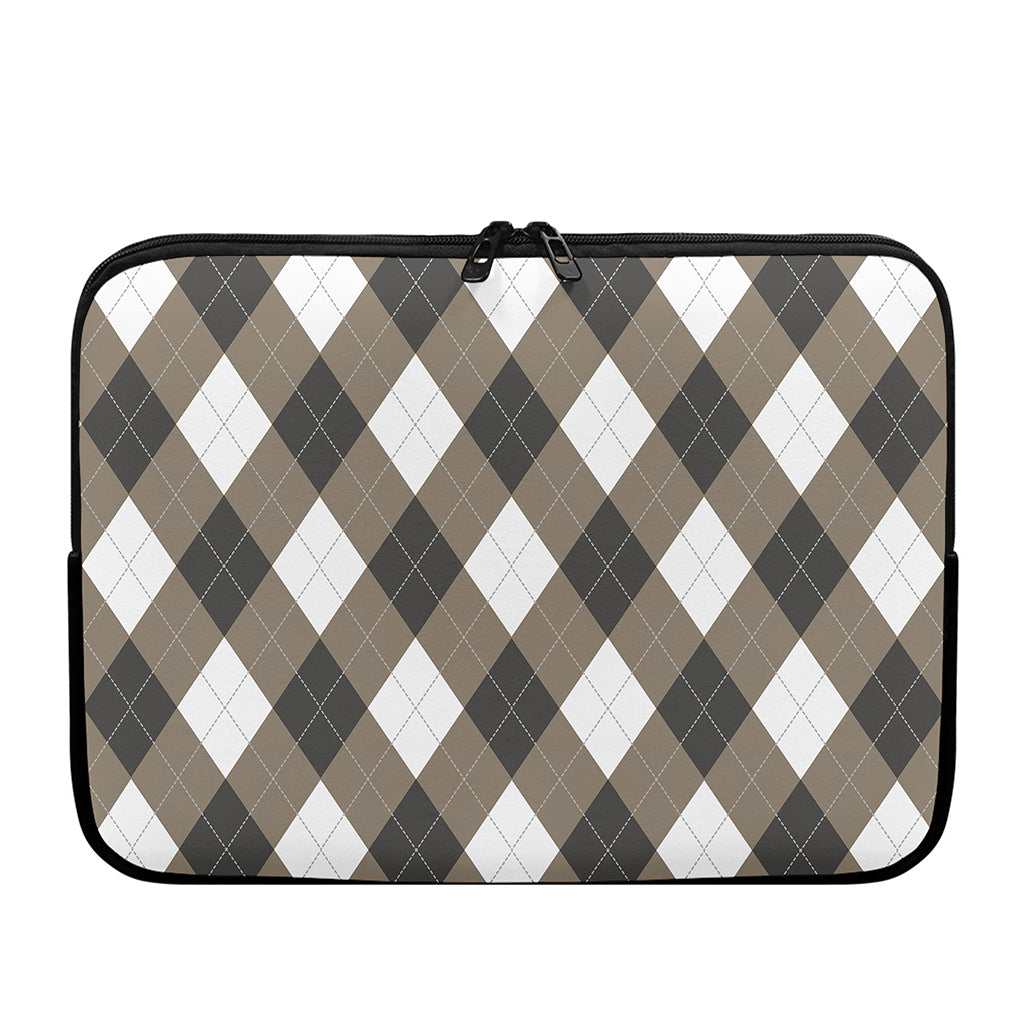 Brown And White Argyle Pattern Print Laptop Sleeve