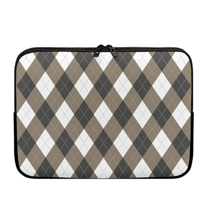 Brown And White Argyle Pattern Print Laptop Sleeve