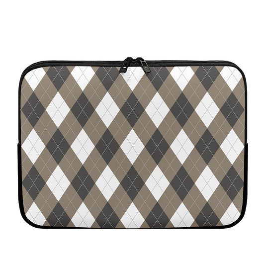 Brown And White Argyle Pattern Print Laptop Sleeve