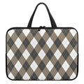 Brown And White Argyle Pattern Print Laptop Sleeve With Handle