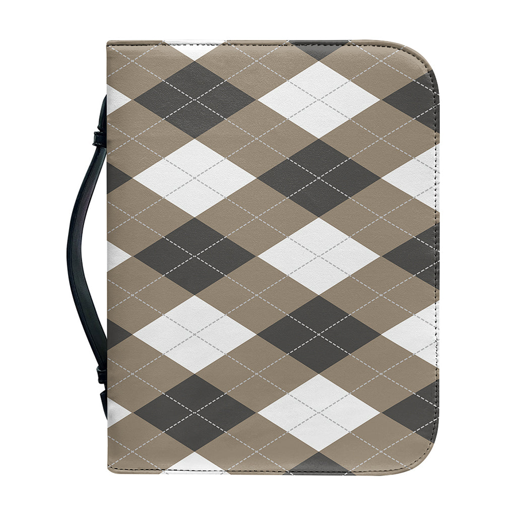 Brown And White Argyle Pattern Print Leather Bible Cover
