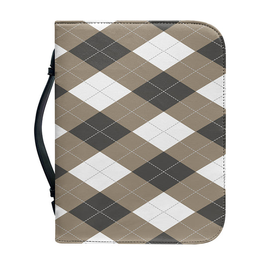 Brown And White Argyle Pattern Print Leather Bible Cover
