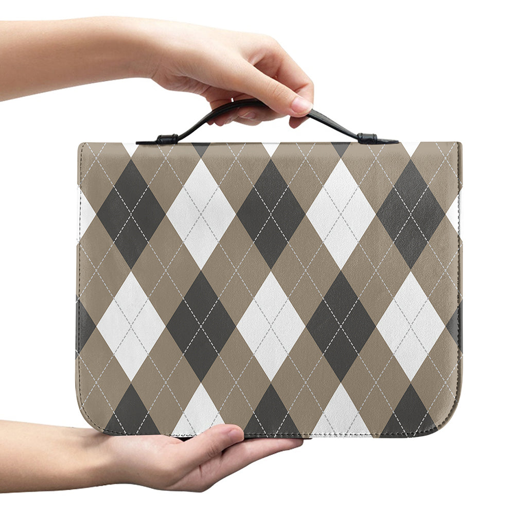 Brown And White Argyle Pattern Print Leather Bible Cover