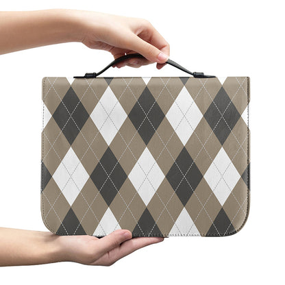 Brown And White Argyle Pattern Print Leather Bible Cover