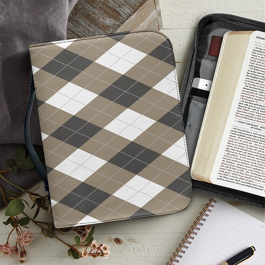 Brown And White Argyle Pattern Print Leather Bible Cover
