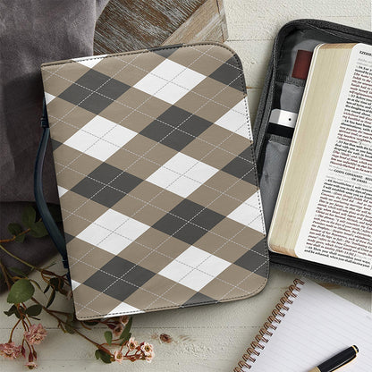 Brown And White Argyle Pattern Print Leather Bible Cover