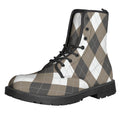 Brown And White Argyle Pattern Print Lace-Up Boots