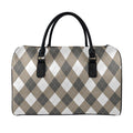Brown And White Argyle Pattern Print Leather Duffel Bag