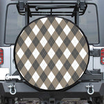 Brown And White Argyle Pattern Print Leather Spare Tire Cover