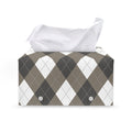 Brown And White Argyle Pattern Print Leather Tissue Box Cover