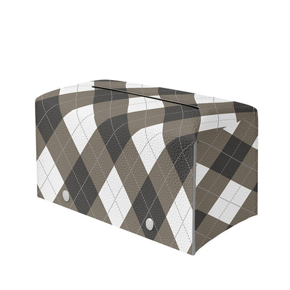 Brown And White Argyle Pattern Print Leather Tissue Box Cover