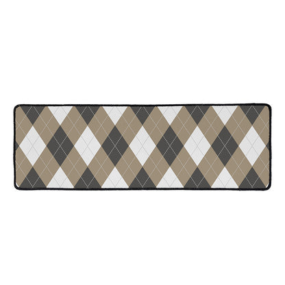 Brown And White Argyle Pattern Print Long Kitchen Mat