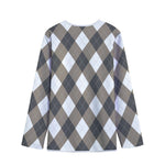Brown And White Argyle Pattern Print Long Sleeve Short Coat
