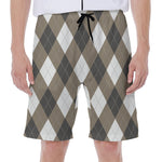 Brown And White Argyle Pattern Print Men's Beach Shorts