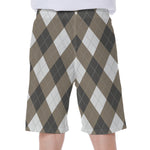 Brown And White Argyle Pattern Print Men's Beach Shorts
