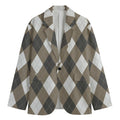 Brown And White Argyle Pattern Print Men's Blazer