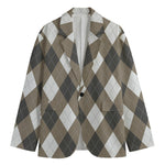 Brown And White Argyle Pattern Print Men's Blazer